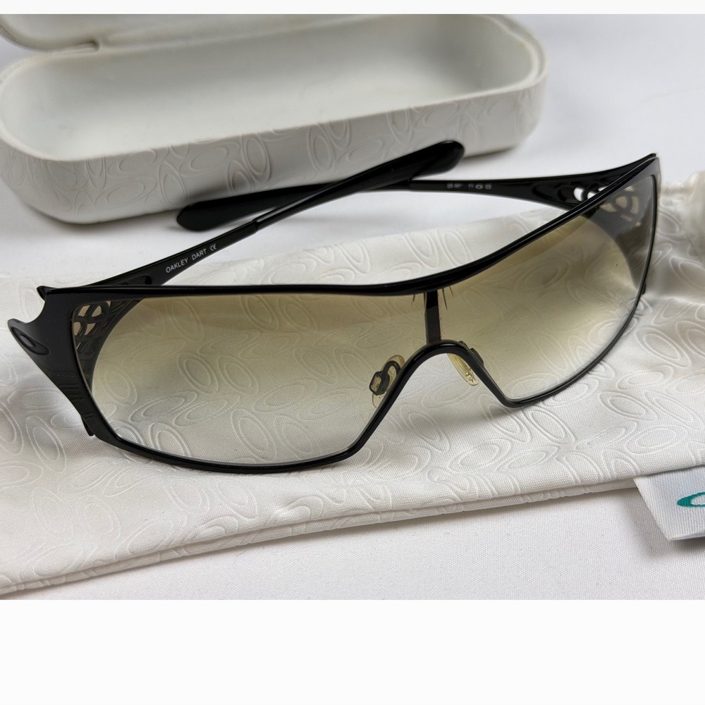 Vintage Oakley Dart Sunglasses Black Gradient Shield Lens Y2K Women Case Bag EUC